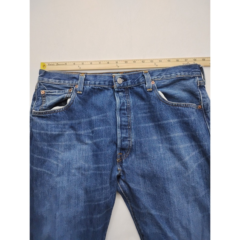 Levis 501 Original Mens Medium Wash Blue Denim Straight Leg Jeans 38x30 Faded - Picture 10 of 12
